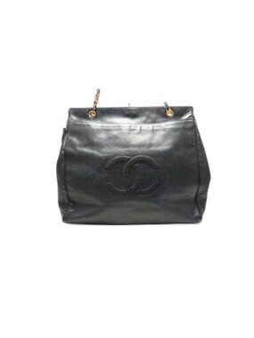 Chanel Caviar Leather Jumbo CC Logo Chain Shoulder Bag